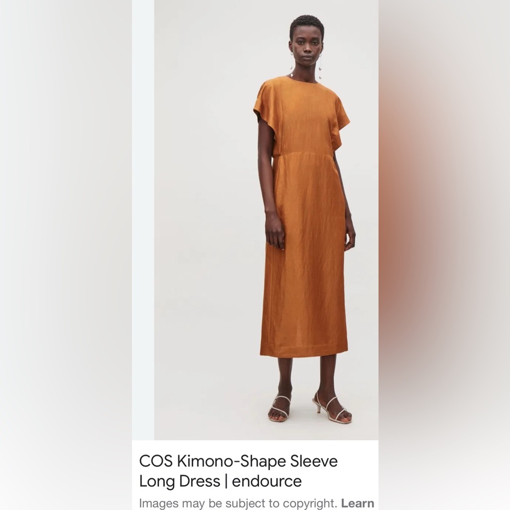 COS Rust Brown Midi Dress with Flutter Sleeves